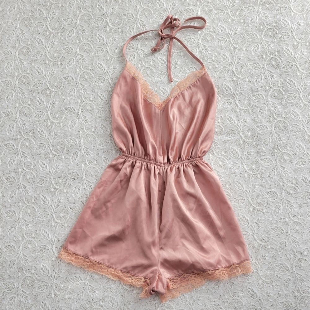 Vintage Blush Silky Satin Romper